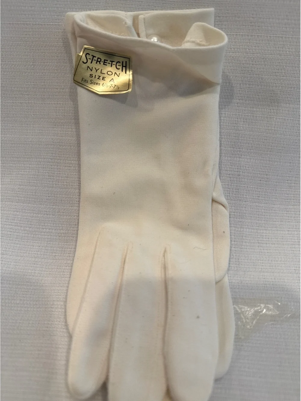 Vintage Stretch Nylon White Gloves Size 7 1/2 with Pearl Button Closure